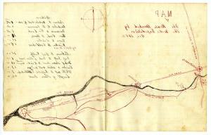 Image showing a drawn map at the bottom of the page with handwritten text at the top left and top right
