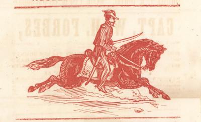 Poster printed in red type on white paper, titled "MAJOR GEN. BANKS'S 2nd MASS. CAVALRY!" in large letters. It is illustrated with a large image of a soldier riding a horse.